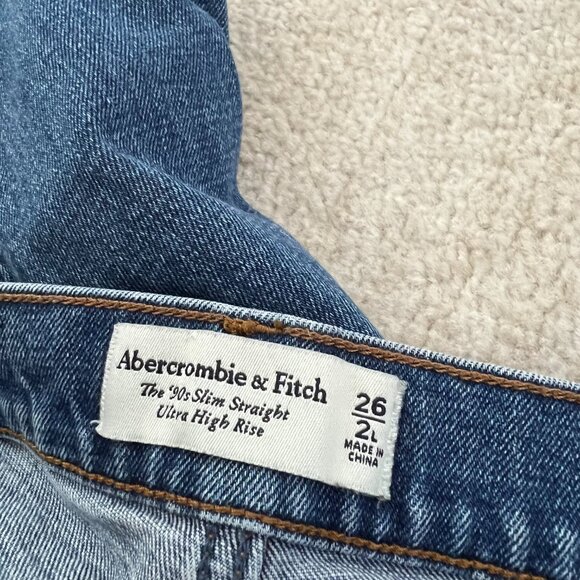Abercrombie & Fitch 90s Slim Straight Leg Ultra High Rise Blue Jeans 26/2 Long - Picture 2 of 11